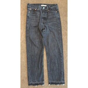 Levis Wedgie Straight Jeans Womens 28x26 High Rise Button Fly Gray Raw Hem Denim